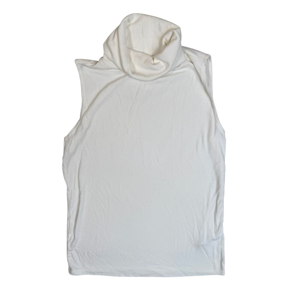 L'Agence Ceci Sleeveless Turtleneck Ribbed Tank Top Shirt Minimalist Off White M